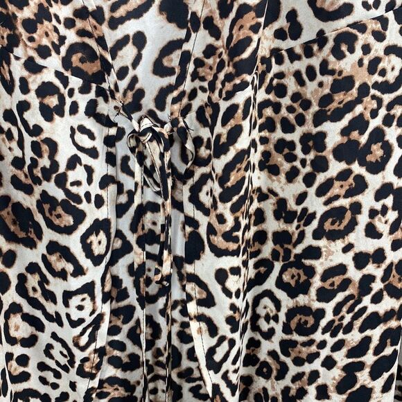 Forever 21 Leopard Print Ruffle High Low Maxi Wrap Dress Plus Sz Wild Glam Boho - Picture 8 of 14